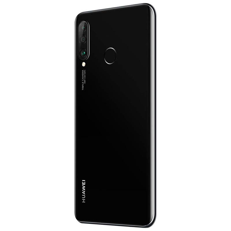 Huawei P30 Lite negro renovado, 6GB/128GB; pantalla grande con notch tipo gota, bordes finos y diseño elegante en estado excelente