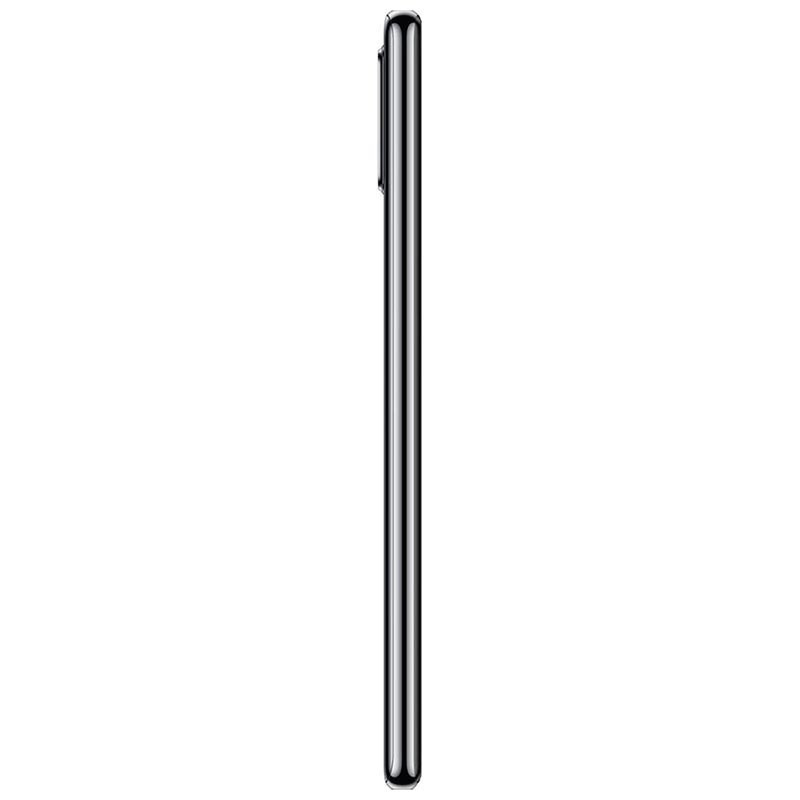 Pantalla sin marcos con notch en gota, frontal negro brillante. Bisel delgado y colores vivos en display. Diseño elegante del Huawei P30 Lite renovado.