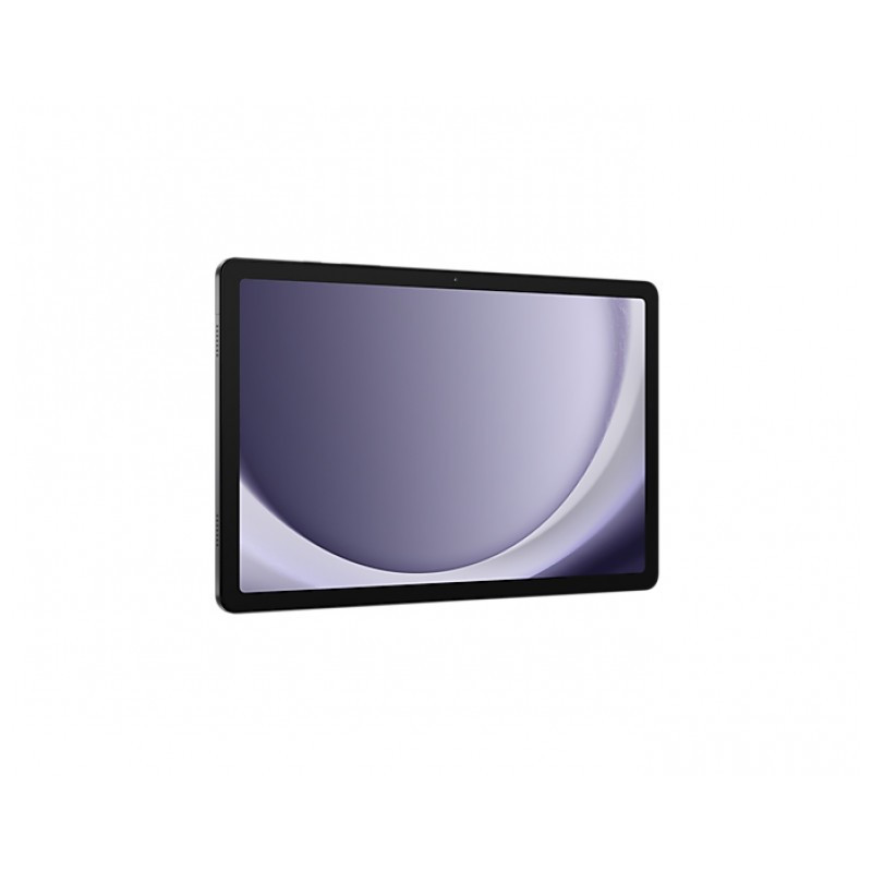 Tablet Samsung Galaxy Tab A9+ Wi‑Fi 11 pulgadas, color gris, marco fino y cámara frontal centrada. Pantalla amplia con bordes negros, estado excelente.