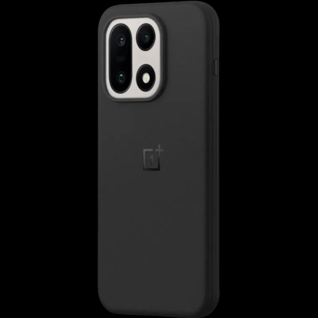 Funda Magnética OnePlus 15 Sandstone Negro con acabado arenado antideslizante, logo OnePlus centrado y recorte preciso para módulo de cámara triple