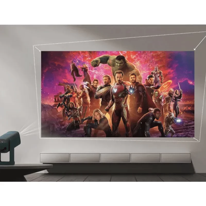 Projetor Wanbo Cube 1 Sky Blue projeta tela grande em HD, 350 lúmens, Wi‑Fi. Design compacto lateral, imagem vibrante com ajuste de keystone na parede.