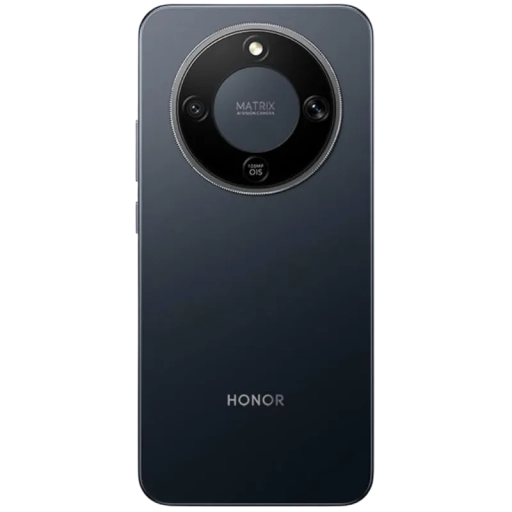 Honor X9D 5G preto com traseira fosca e módulo de câmera circular Matrix no topo, três lentes com OIS e flash, logo HONOR centralizado na parte inferior