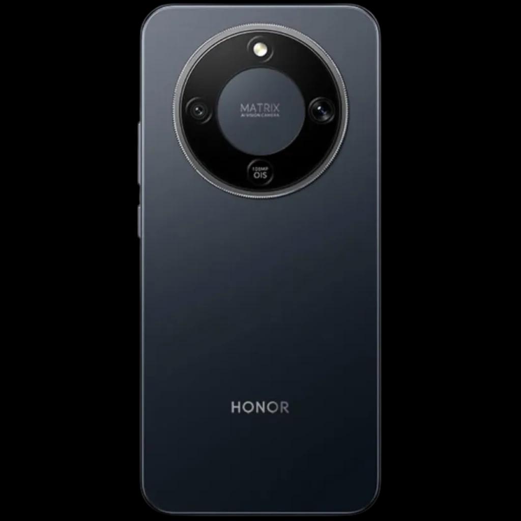 Honor X9D 5G preto com traseira fosca e módulo de câmera circular Matrix no topo, três lentes com OIS e flash, logo HONOR centralizado na parte inferior