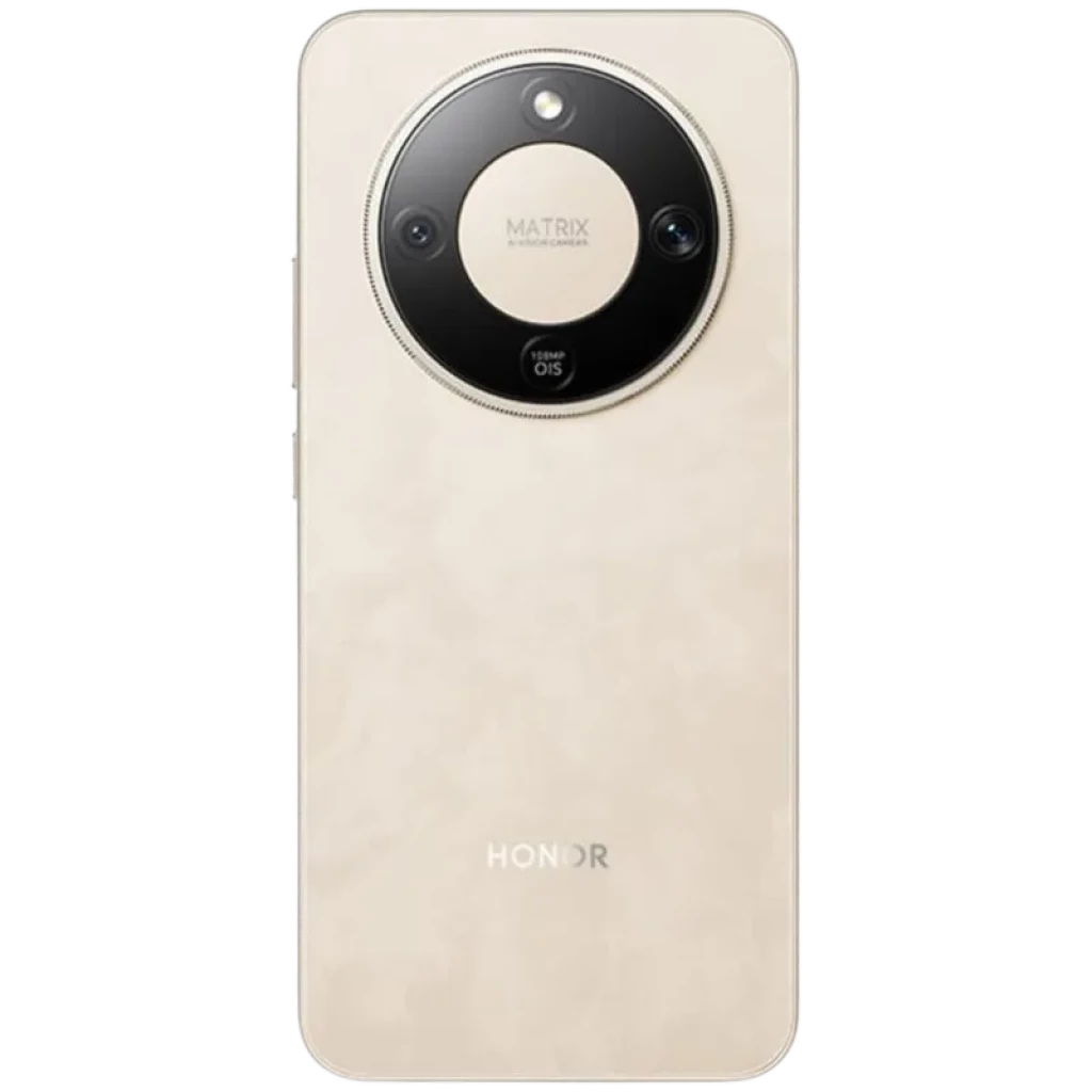 Honor X9D 5G dorado con trasera mate y módulo de cámara circular Matrix con triple lente y OIS; logo HONOR centrado inferior; diseño elegante y minimalista