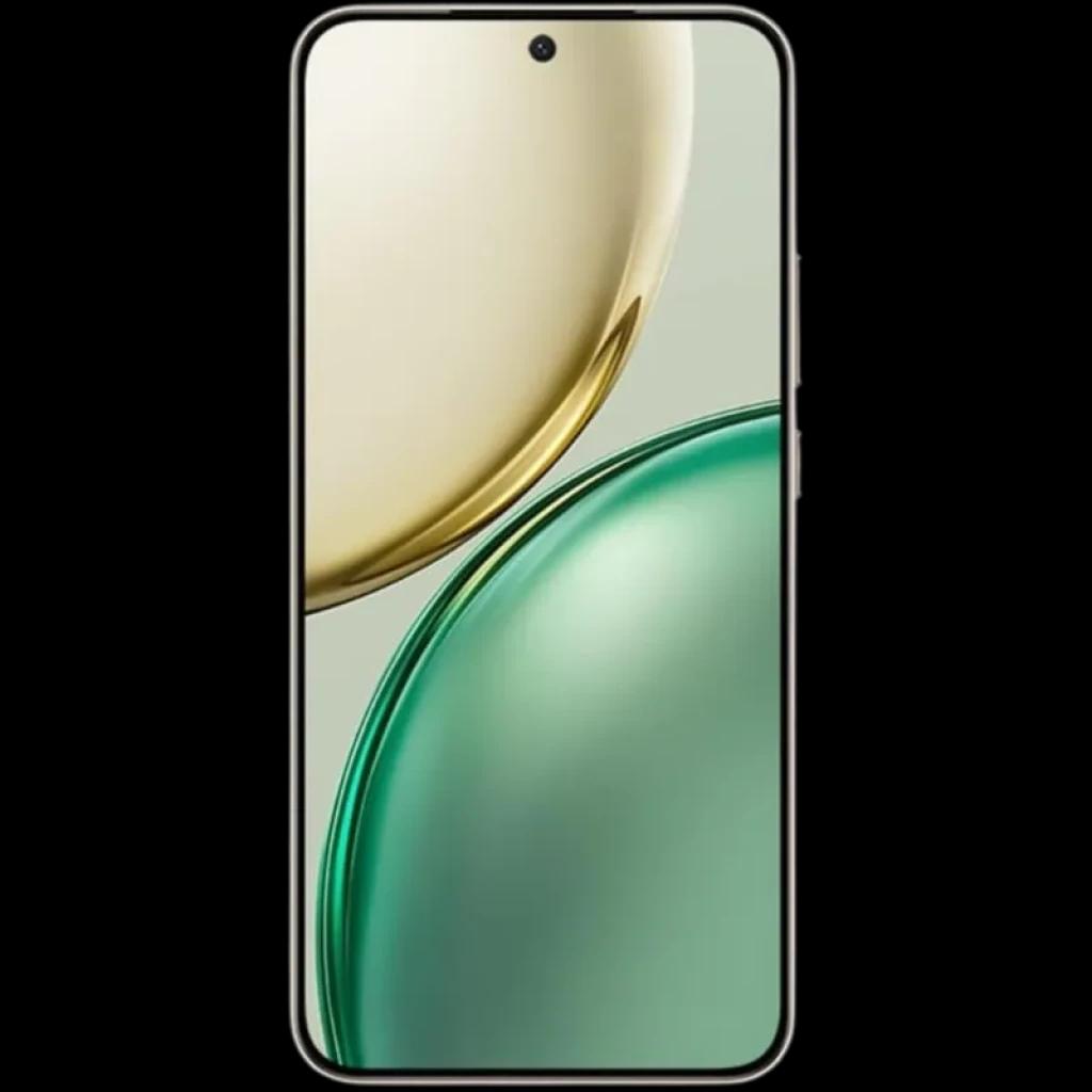 Honor X9D 5G dorado con pantalla amplia casi sin bordes, cámara frontal en orificio centrado, marco metálico fino y acabado bicolor dorado y verde