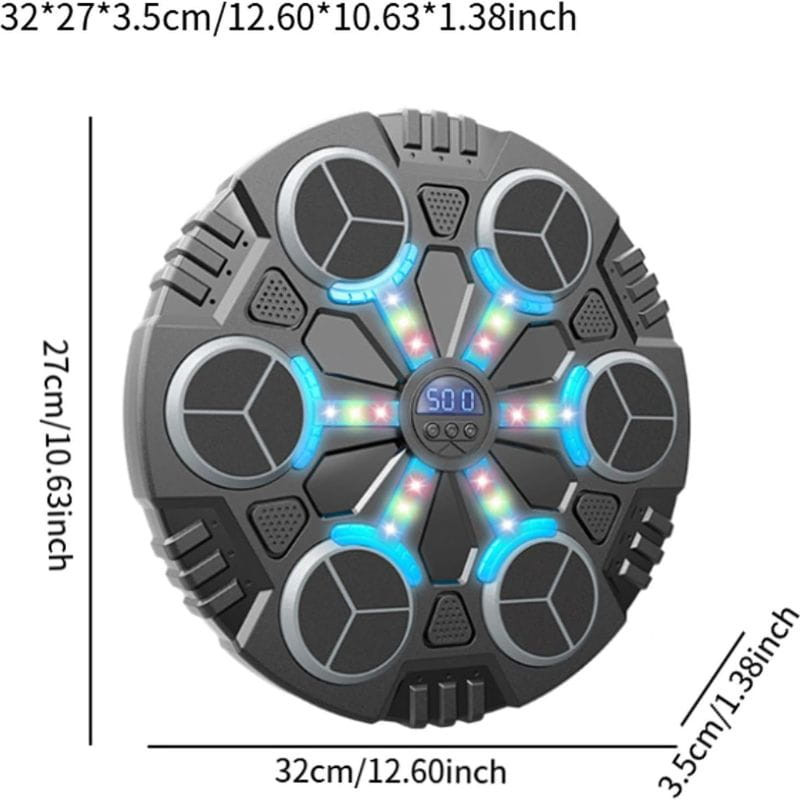 Panel Musical Boxing Target con luces LED, pantalla digital y zonas de golpeo. Modo Bluetooth y música integrada para entrenar al ritmo de tus golpes.