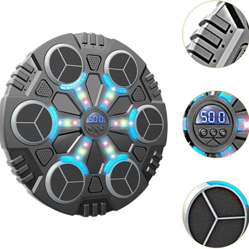 Musical Boxing Target con Guantes: diana circular de boxeo con luces LED, pantalla digital y sensores de impacto; incluye guantes infantiles para entrenamiento
