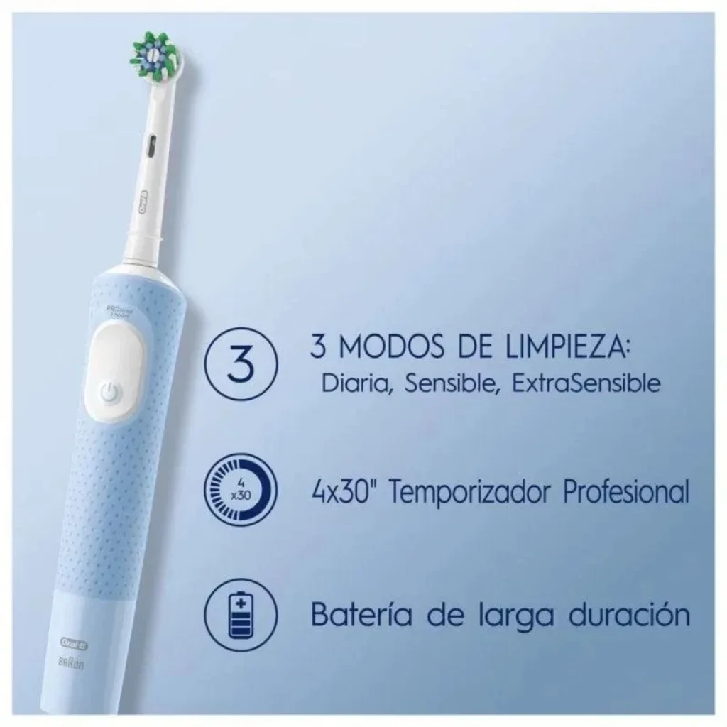 Oral-B Vitality Pro azul con 3 modos de limpieza, temporizador 4x30 s y batería de larga duración; incluye 1 cabezal de recambio
