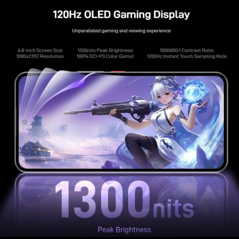 Nubia Neo 3 GT 5G Gaming Master Suit en gris interestelar con pantalla OLED 6.8 pulgadas 120Hz, brillo 1300 nits, 1080x2392 y muestreo táctil instantáneo