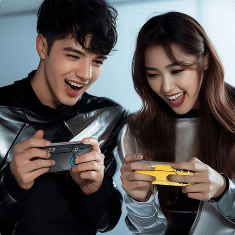 Nubia Neo 3 GT 5G en gris interstellar con diseño gamer, carcasa metálica y detalles azules, botones laterales para juego y cámara trasera doble