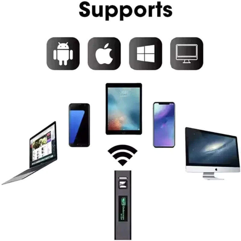 Endoscope WiFi 8 mm 5 MP avec autofocus, câble flexible 3,5 m, compatible Android iPhone Windows Mac, transmission sans fil vers smartphones et PC