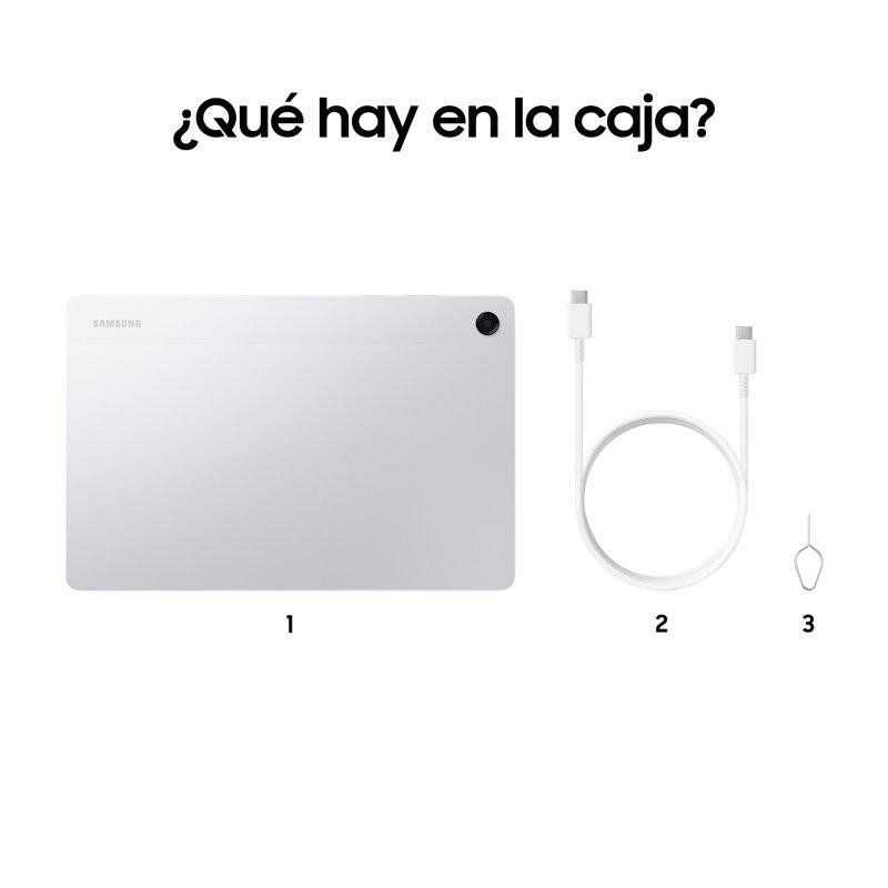 Samsung Galaxy Tab A11+ argent 11", dos alu élégant, caméra arrière unique; inclus: câble USB‑C blanc et outil d’éjection SIM. Wi‑Fi, 6Go/128Go.