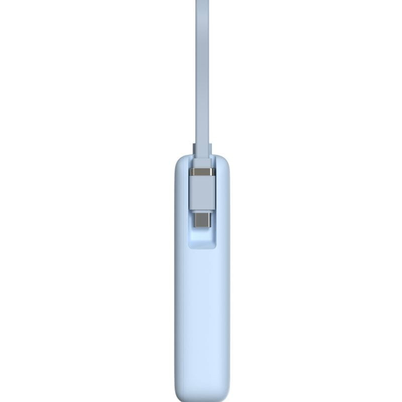 Xiaomi Power Bank 10000mAh 67W Bleu Glacier avec câble intégré vu de profil, boîtier fin bleu clair et embout USB discret pour charge rapide portable