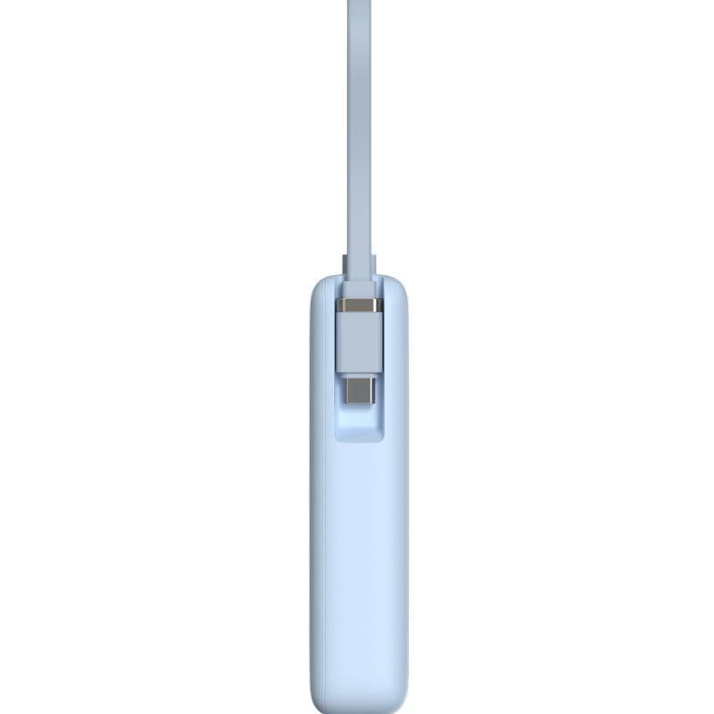 Xiaomi Power Bank 10000mAh 67W Bleu Glacier avec câble intégré vu de profil, boîtier fin bleu clair et embout USB discret pour charge rapide portable