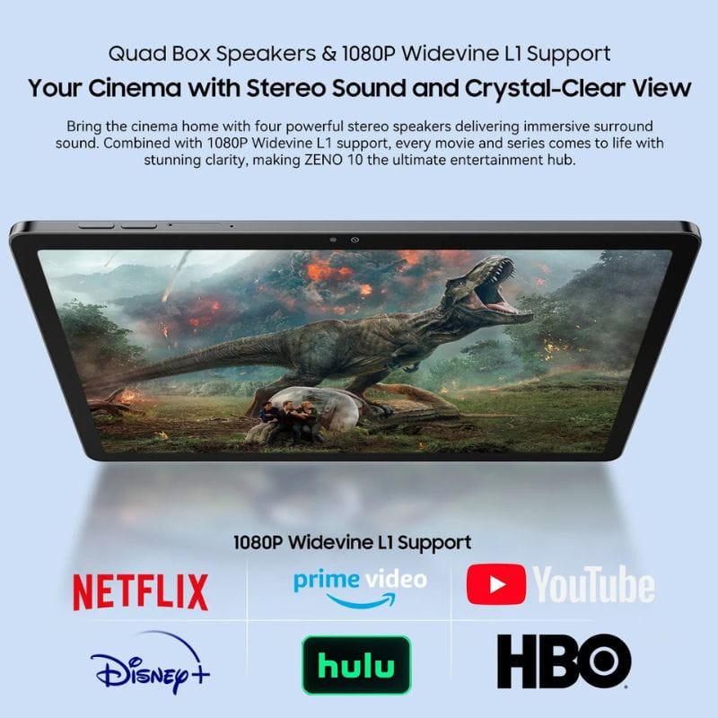 Tablette Blueview Zeno 10 5G bleu avec écran 10" 1080p Widevine L1, cadre fin, son stéréo à quatre haut-parleurs; idéale pour streaming Netflix, YouTube,