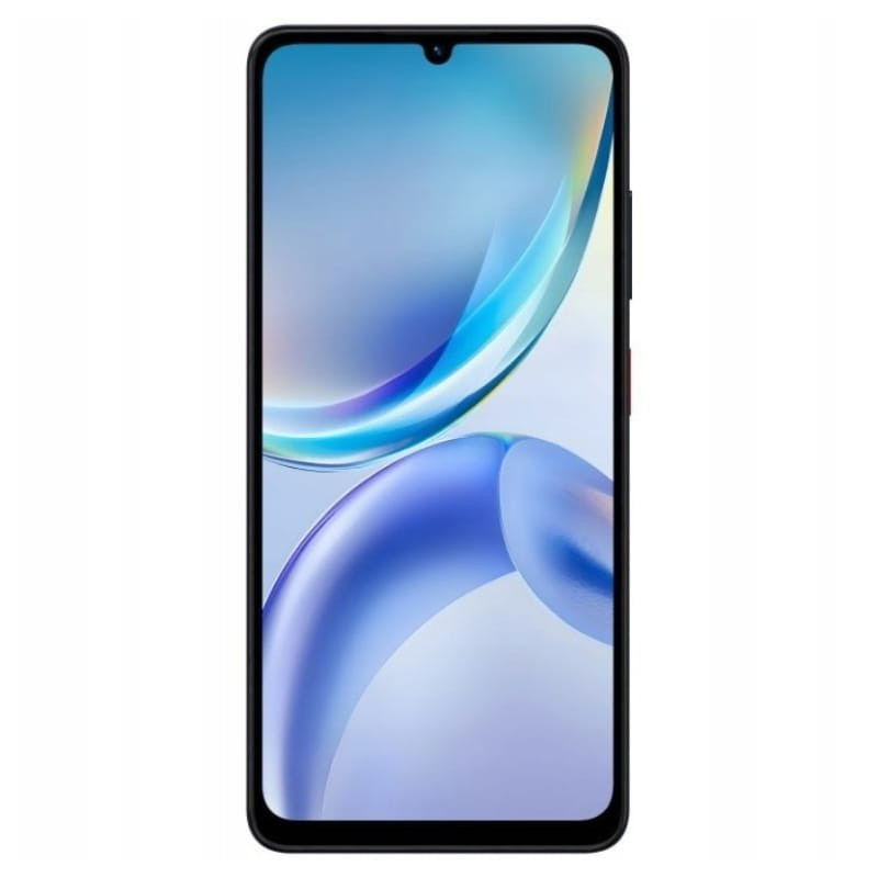 Vista frontal del ZTE Blade A36 negro mostrando su pantalla de 6.75 pulgadas con notch tipo gota y marcos reducidos
