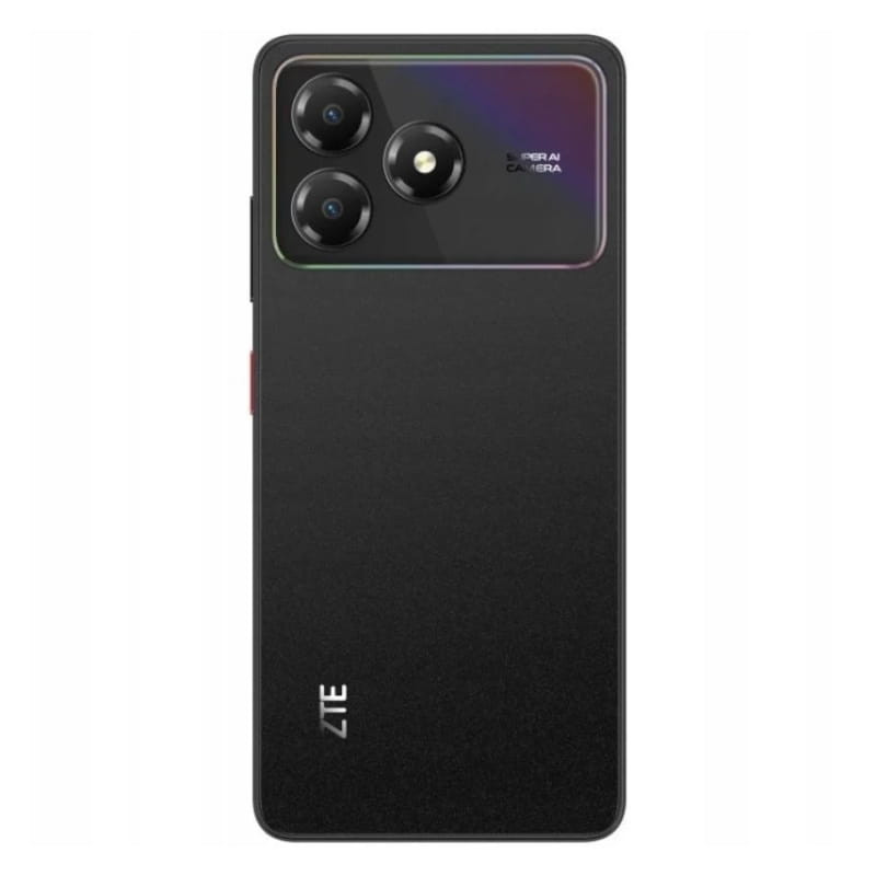 Parte trasera del ZTE Blade A36 en color negro mate, destacando el módulo de cámaras y el logotipo de ZTE