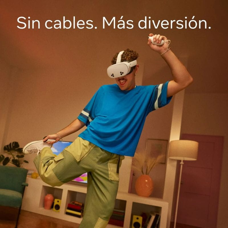 Visor VR blanco con arnés ajustable, acolchado suave y lentes grandes; versión 128GB renovada en excelente estado, diseño ligero y moderno.