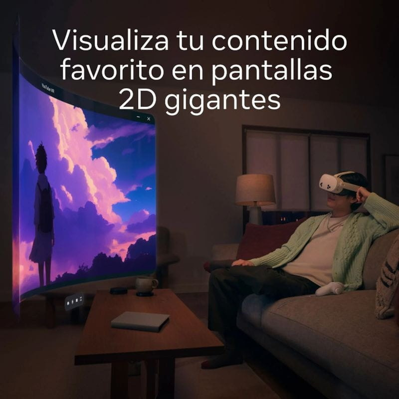 Visor VR blanco con banda elástica ajustable, acabado bicolor y puerto lateral; Meta Quest 3S 128GB Renovado en excelente estado.