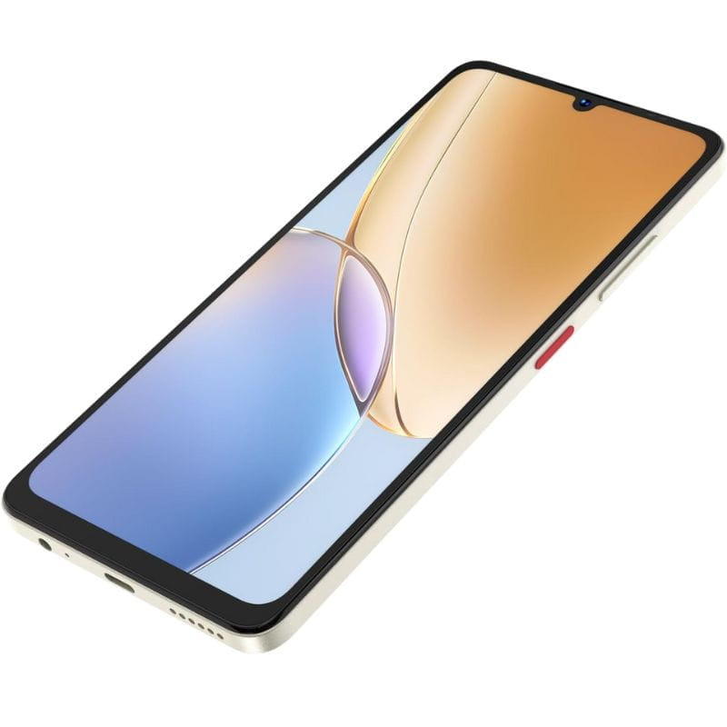 ZTE Blade A56 dorado con pantalla 6.75" HD+, triple cámara trasera cuadrada, marcos finos y diseño delgado; variantes en negro y dorado, 4GB/64GB.