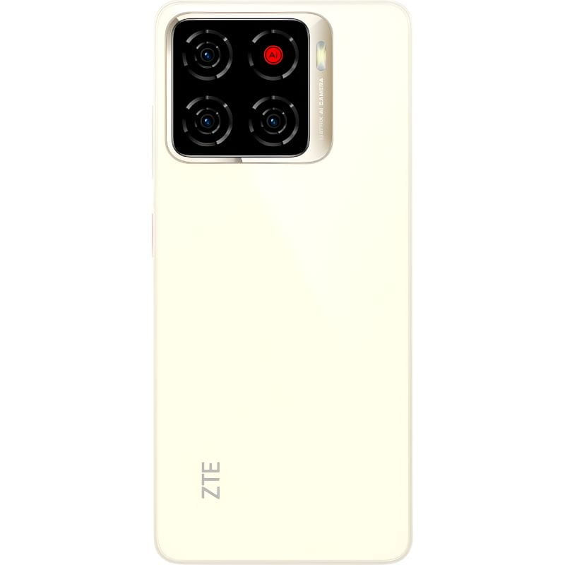 ZTE Blade A56 4GB/64GB Dorado con acabado dorado mate y módulo trasero cuadrado de cuatro lentes con flash; logo ZTE discreto en la parte baja.