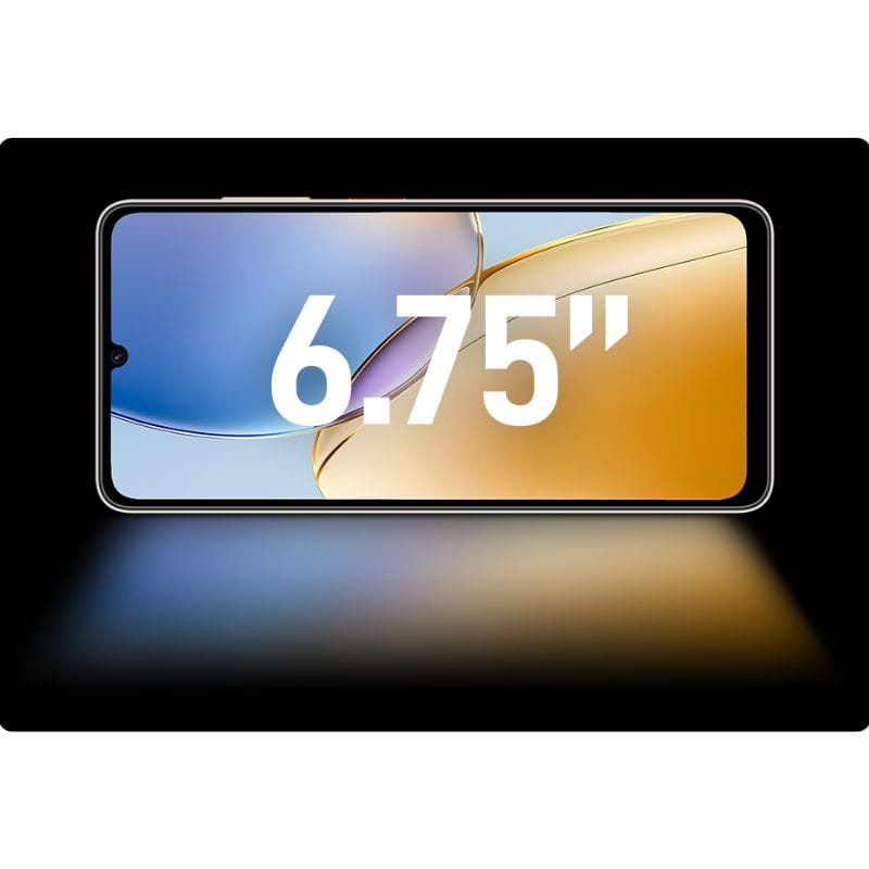 ZTE Blade A56 4GB/64GB Dorado con pantalla brillante de 500 nits, biseles delgados, notch en gota y botón lateral rojo; colores vivos y contraste alto.