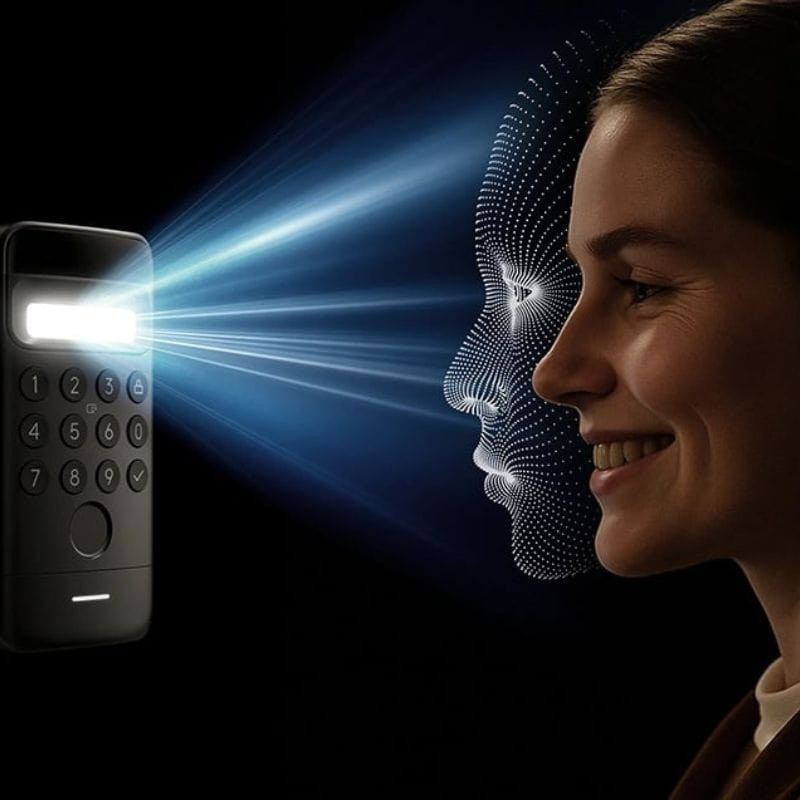 Cerradura inteligente SwitchBot Ultra 3 en 1 con teclado Vision: panel numérico iluminado y reconocimiento facial, acceso seguro y manos libres