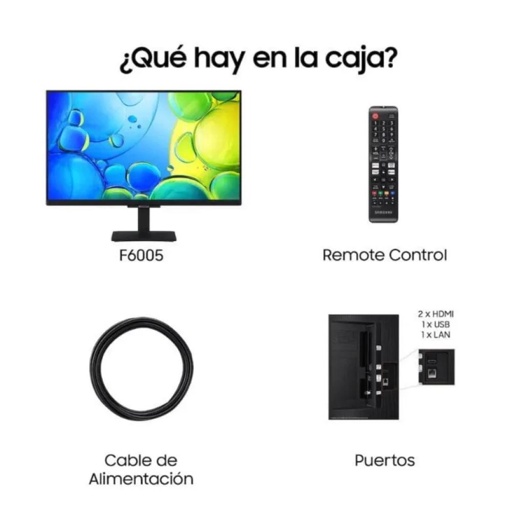 Samsung TU24F6005FK 24 pulgadas LED Full HD con biseles delgados, base central, control remoto, cable de alimentación y puertos 2 HDMI, 1 USB y LAN