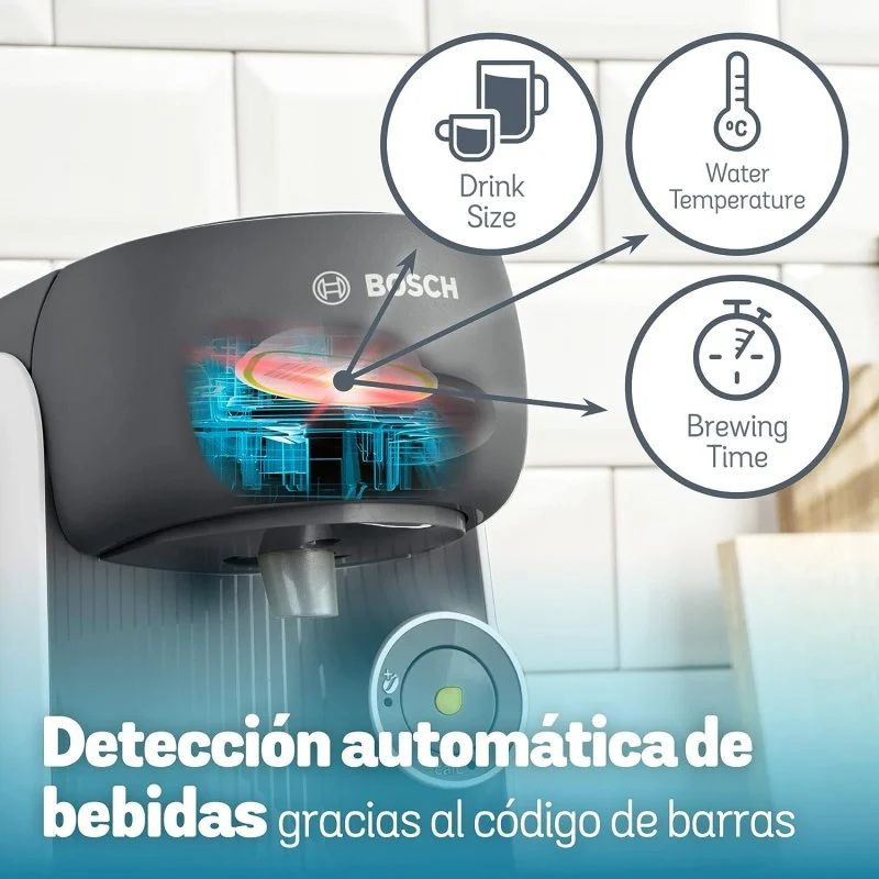 Bosch Tassimo Finesse TAS16B2 branca, máquina de café em cápsulas com detecção automática por código de barras, ajuste de tamanho, temperatura e tempo