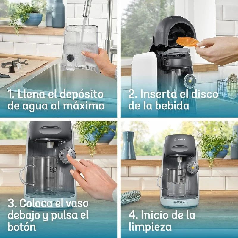 Bosch Tassimo Finesse TAS16B2, branca, com reservatório de água removível, botão frontal, suporte para copos e limpeza automática com disco de serviço