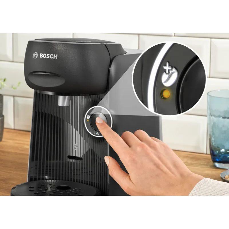 Bandeja antigoteo desmontable y ajustable de la Bosch Tassimo Finesse TAS16B2 en color negro, con rejilla perforada y base deslizante para distintas tazas