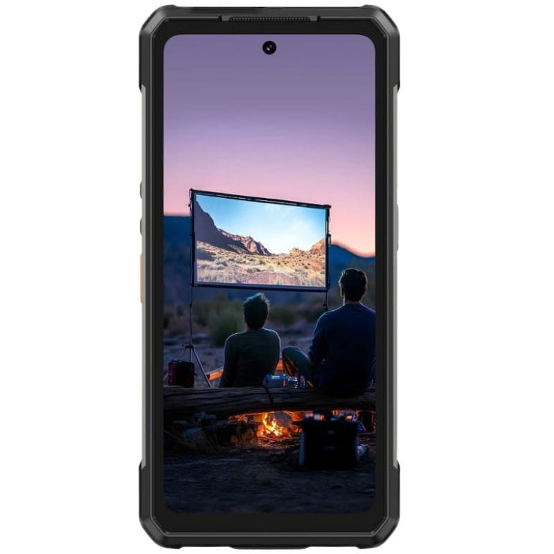 Ulefone Armor 34 Pro Plus 5G negro, cuerpo robusto, pantalla 6.95 pulgadas, lateral con botones rugosos, altavoz y rejillas, grosor 32.7 mm