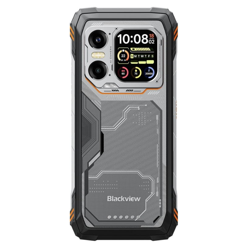 Blackview XPLORE 1 Pro 5G laranja robusto com câmera térmica ativa na tela, bordas reforçadas, corpo resistente e display amplo para uso industrial