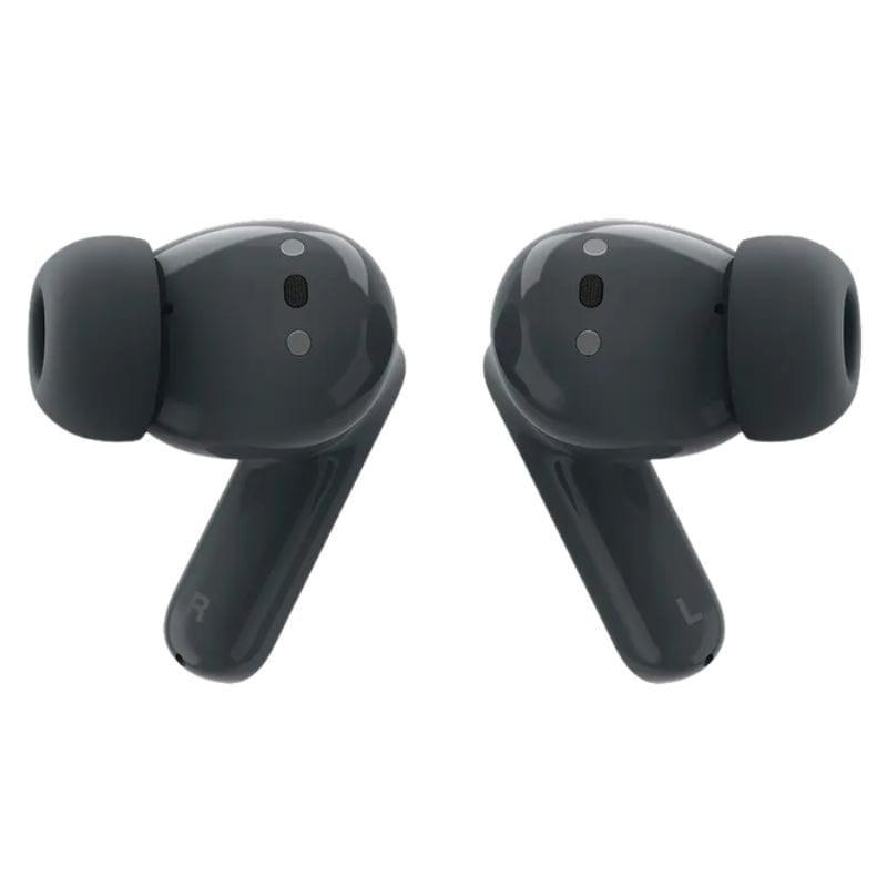 Auriculares TWS Motorola Moto Buds Bass negros, diseño in-ear con puntas de silicona, cuerpo brillante, vástago corto y acabado compacto y minimalista.