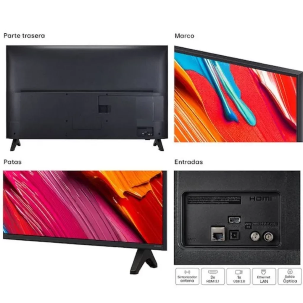 LG 55QNED70A6A 55 pulgadas 4K QNED con marco delgado, patas laterales estables y puertos HDMI USB LAN y antena, panel con colores vivos y contraste destacado