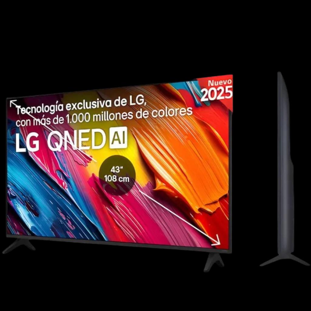 Televisor LG 55QNED70A6A 55" 4K QNED AI con biseles delgados, soporte en V, panel ultrafino, colores intensos y etiqueta Nuevo 2025 en la esquina superior