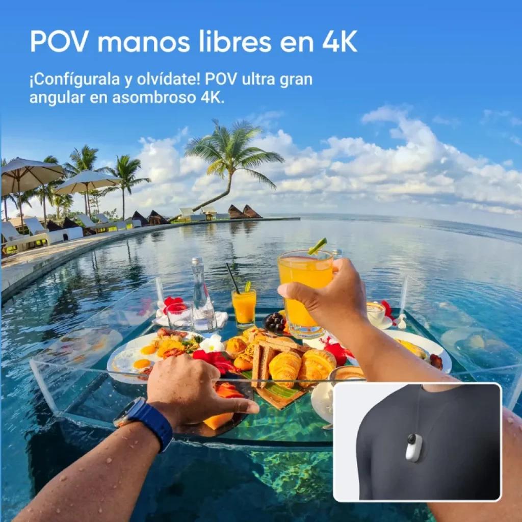 Insta 360º GO 3S Negro cámara deportiva compacta, POV manos libres 4K, gran angular, montaje magnético en pecho, ideal para aventuras y viaje