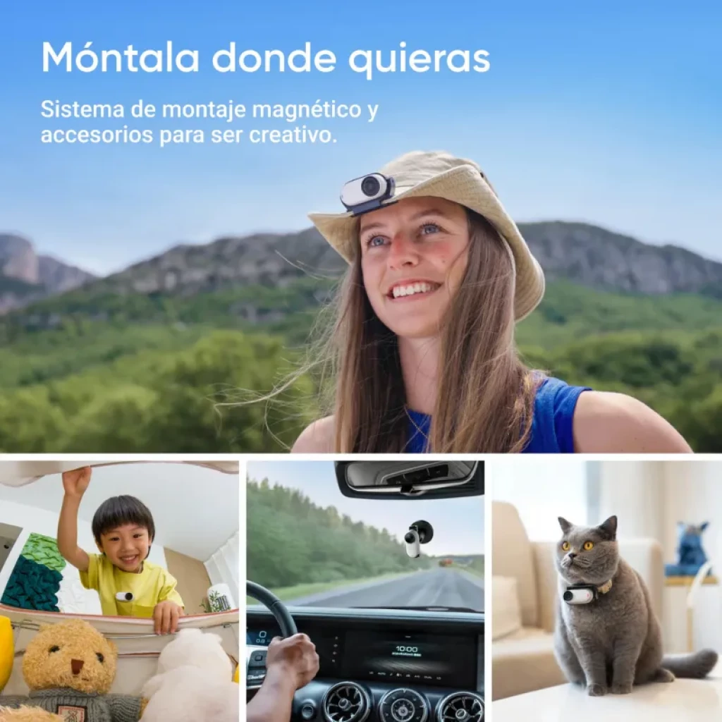 Insta 360º GO 3S Negro, cámara deportiva compacta con montaje magnético; se sujeta en gorra, coche, mascota o pared para tomas manos libres y creativas