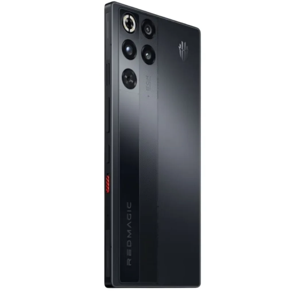 Nubia Redmagic 11 Pro 5G noir mat Cryo, dos élégant avec triple caméra pro, module large et logo lumineux, tranche latérale avec bouton rouge gaming