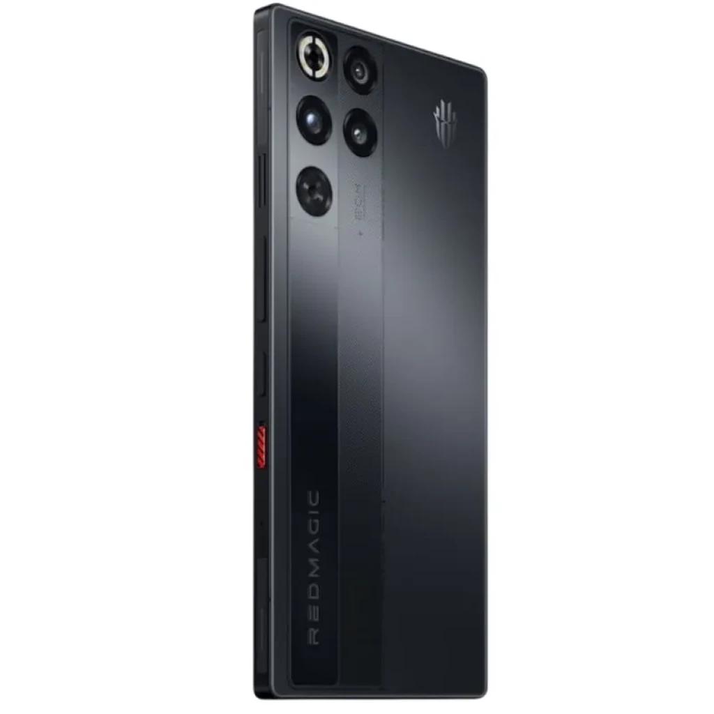 Nubia Redmagic 11 Pro 5G noir mat Cryo, dos élégant avec triple caméra pro, module large et logo lumineux, tranche latérale avec bouton rouge gaming