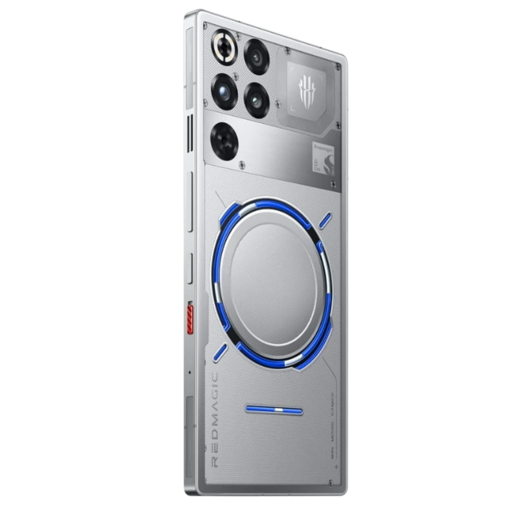 Nubia Redmagic 11 Pro 5G prata transparente Subzero com tampa traseira translúcida, anéis azuis, módulos de câmera múltiplos e design gamer futurista