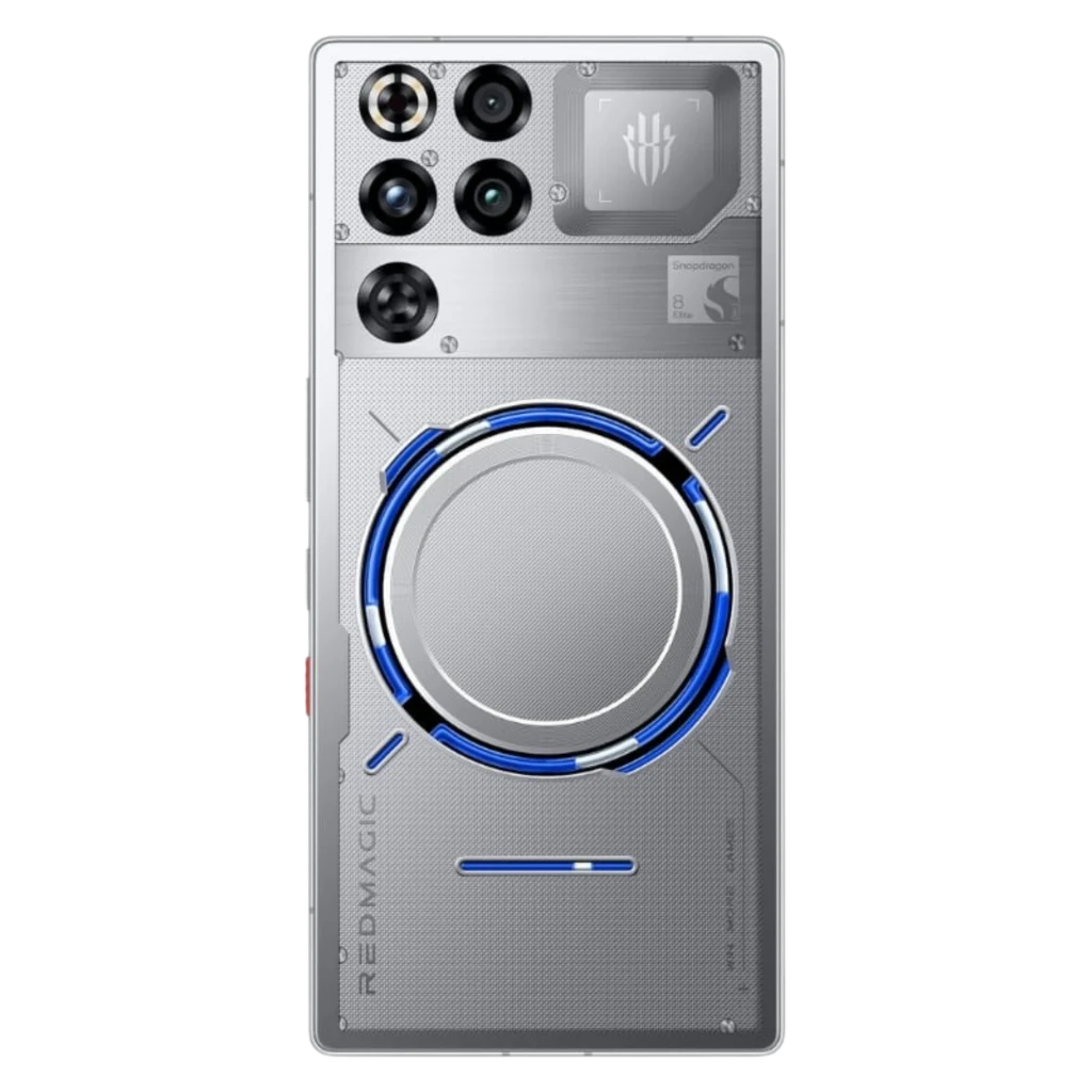 Nubia Redmagic 11 Pro 5G prata transparente Subzero com traseira futurista, anel magnético central azul, múltiplas câmeras e detalhes metálicos técnicos