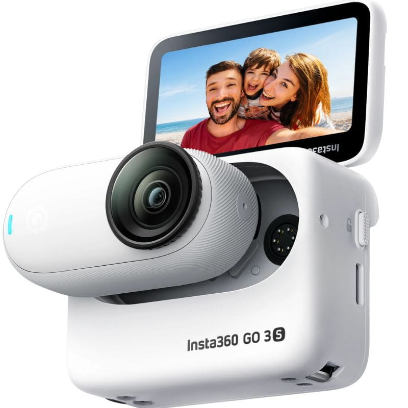Cámara deportiva Insta 360º GO 3S 64GB Blanco con lente gran angular, módulo compacto y base con pantalla abatible para vistas previas y control portátil