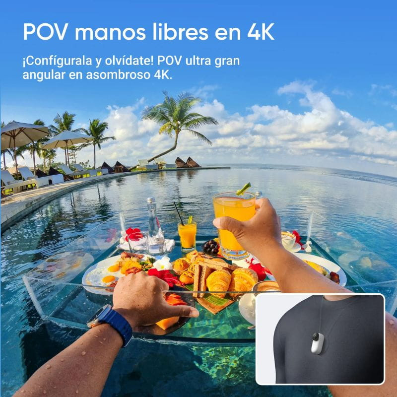 Cámara deportiva Insta 360º GO 3S 64GB Blanco con lente gran angular 4K, compacta y ligera, montaje magnético en pecho para POV manos libres en exteriores