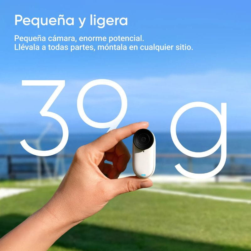 Cámara deportiva Insta 360º GO 3S 64GB Blanco, ultra compacta de 39 g, diseño minimalista, lente gran angular negra y LED frontal, ideal para llevar y montar