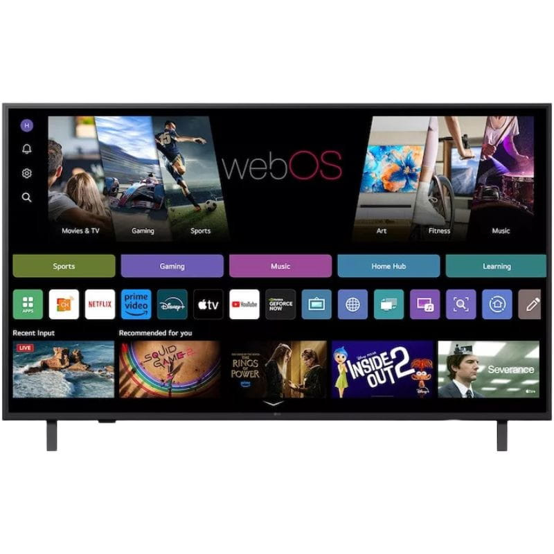 Etiqueta energética del LG 50UA74003LB: clase F, consumo 65 kWh/1000 h, HDR, resolución 3840×2160, diagonal 126 cm (50"), altura 63 cm, ancho 112 cm.