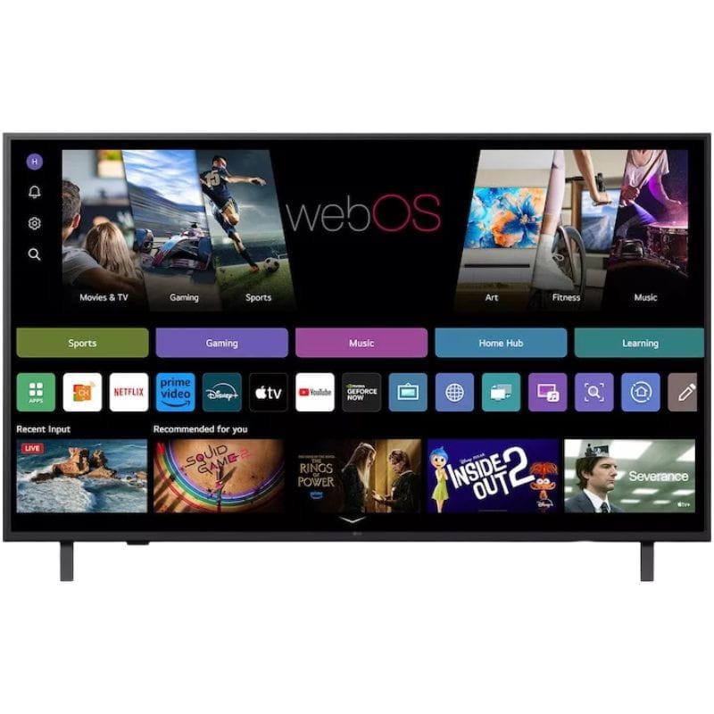 Etiqueta energética del LG 50UA74003LB: clase F, consumo 65 kWh/1000 h, HDR, resolución 3840×2160, diagonal 126 cm (50"), altura 63 cm, ancho 112 cm.