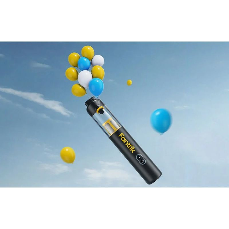 Fanttik V8 Apex Aspirateur portable sans fil pour voiture, corps noir élancé, réservoir transparent, bouton unique, accents jaunes, design moderne et léger