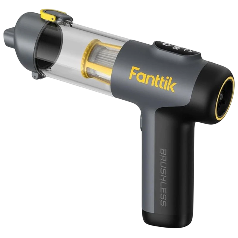 Fanttik Slim V9 Mix, aspiradora de mano inalámbrica gris y amarilla con motor brushless, depósito transparente, filtro cilíndrico y boquilla estrecha