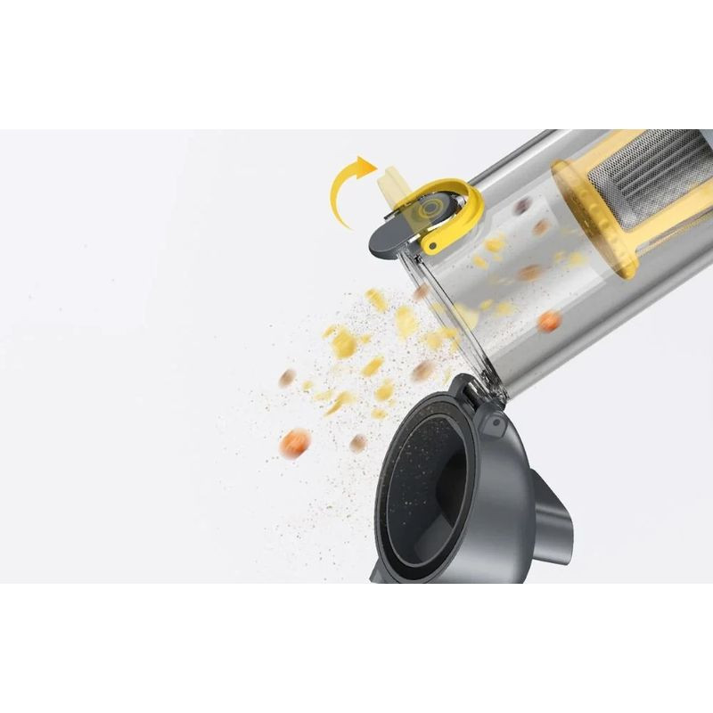Fanttik Slim V9 Mix - Aspirateur à main sans fil avec réservoir transparent, ouverture rapide pour vidage hygiénique, filtre HEPA visible, accents jaunes